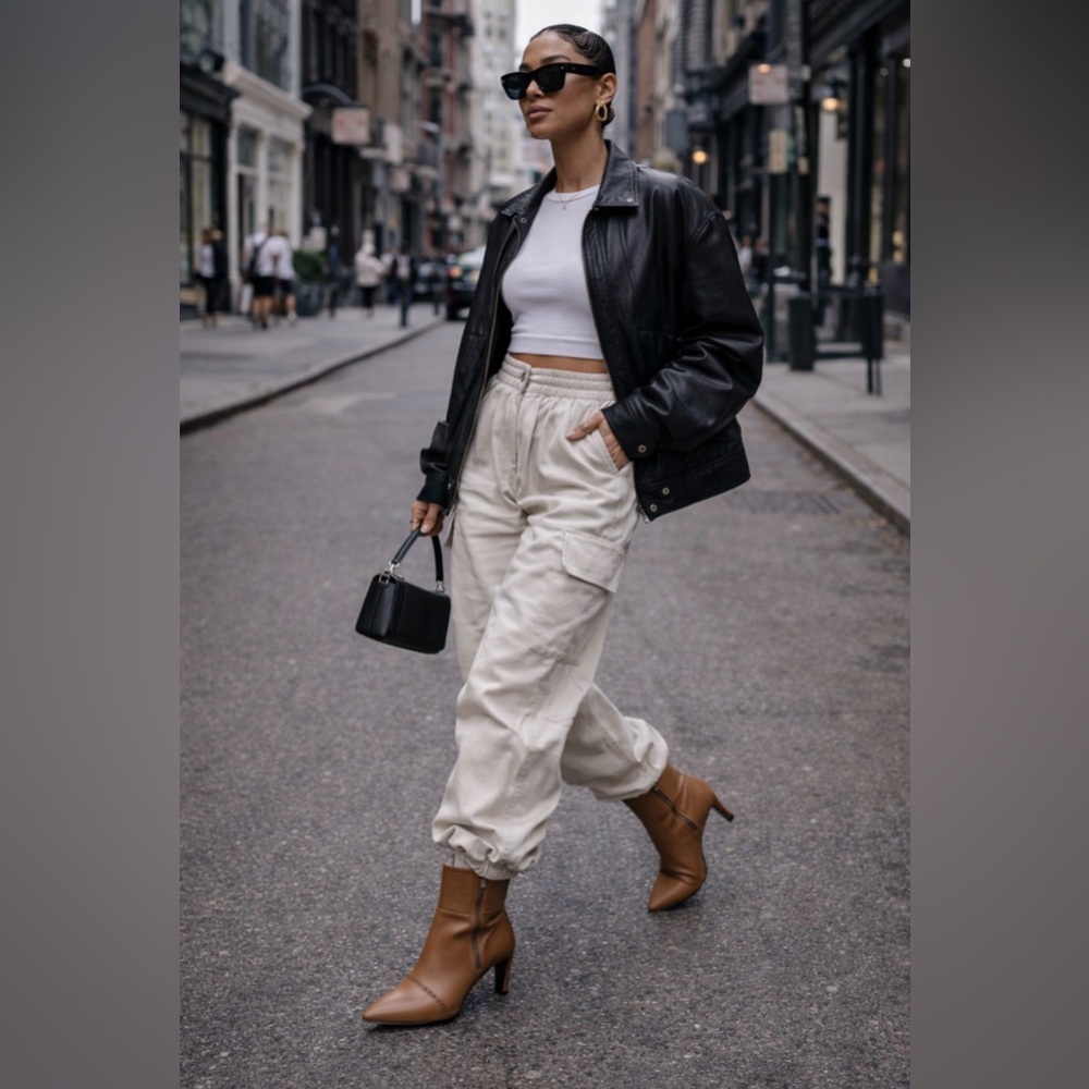Brown Leather Bronx Heeled Ankle Boots Bootie pointed-toe WM 8 trend streetstyle - Picture 3 of 15